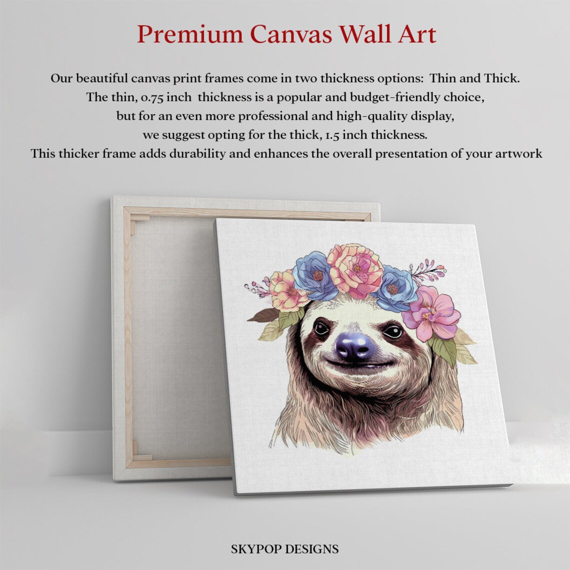 Smiling Sloth Flower Crown Portrait Whimsical Boho Nursery Decor Poster - Image 3