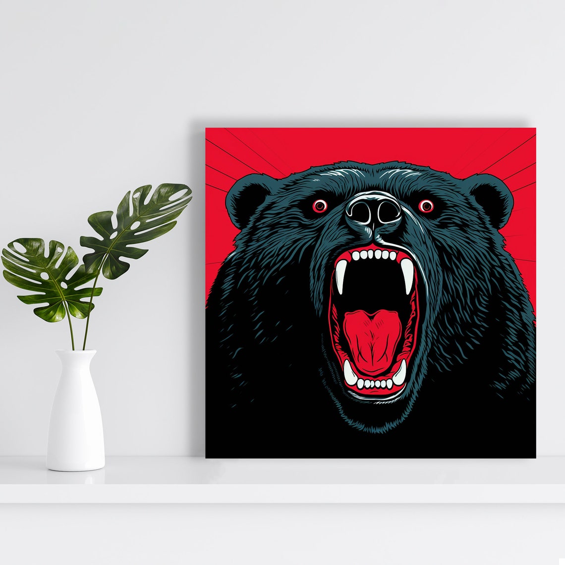 Roaring Bear Head Red Eyes Fierce Street Pop Art Bold Game Room Poster - Image 2