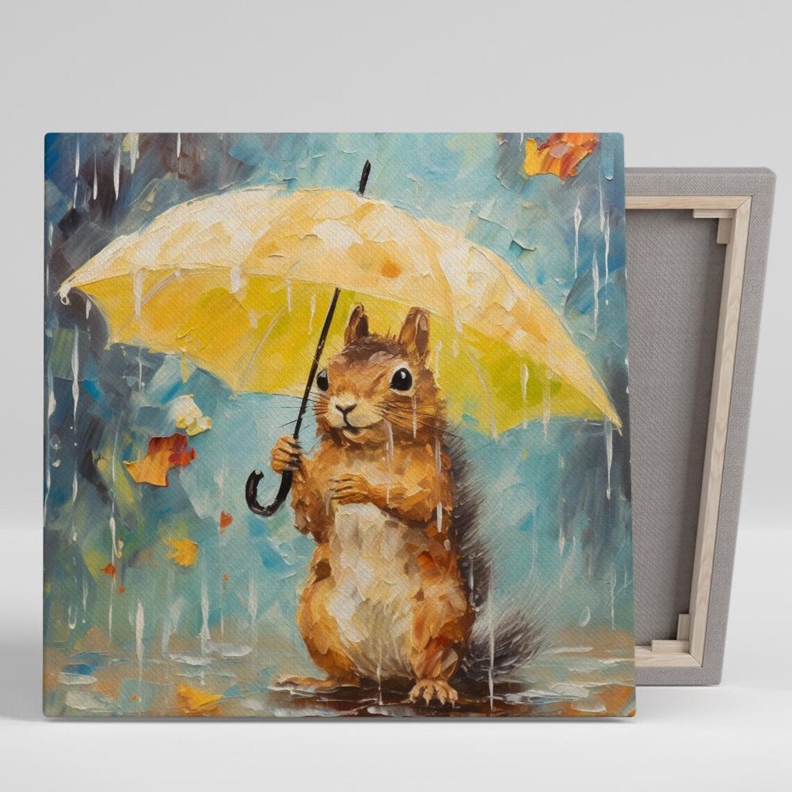Squirrel Rainy Day Art Print, Bohemian Rustic Decor