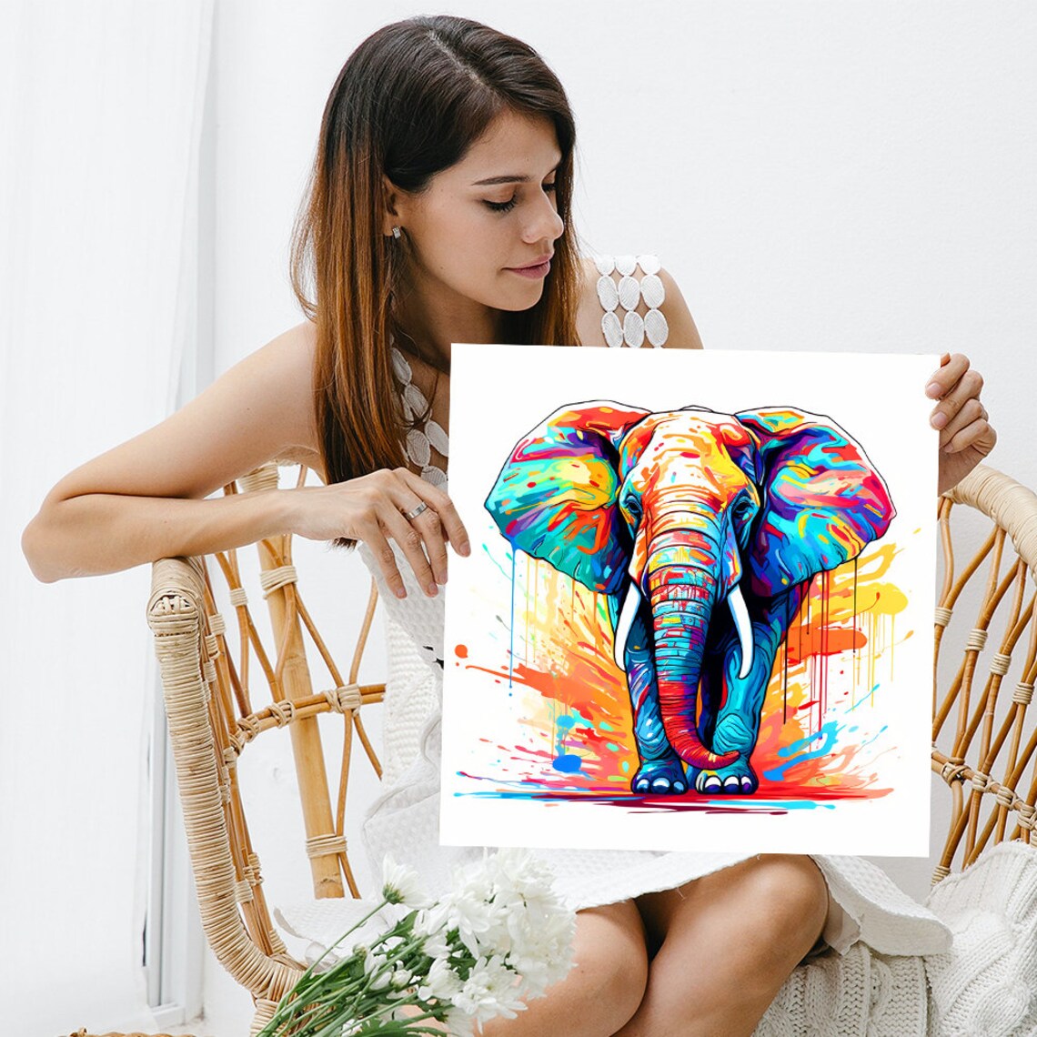 Vibrant Elephant Abstract Animal Wall Art Print - Image 3