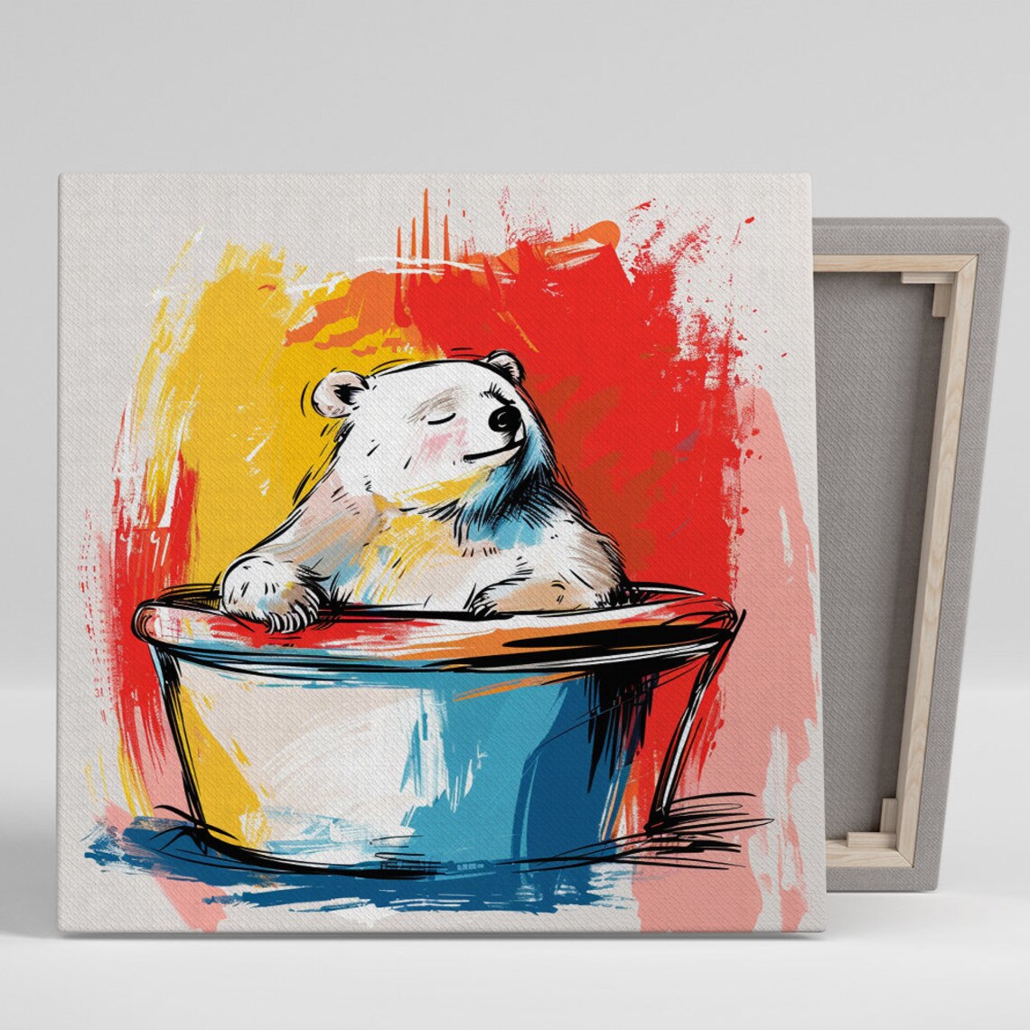 Polar Plunge Bear Bathtub Art Print, Whimsical Decor