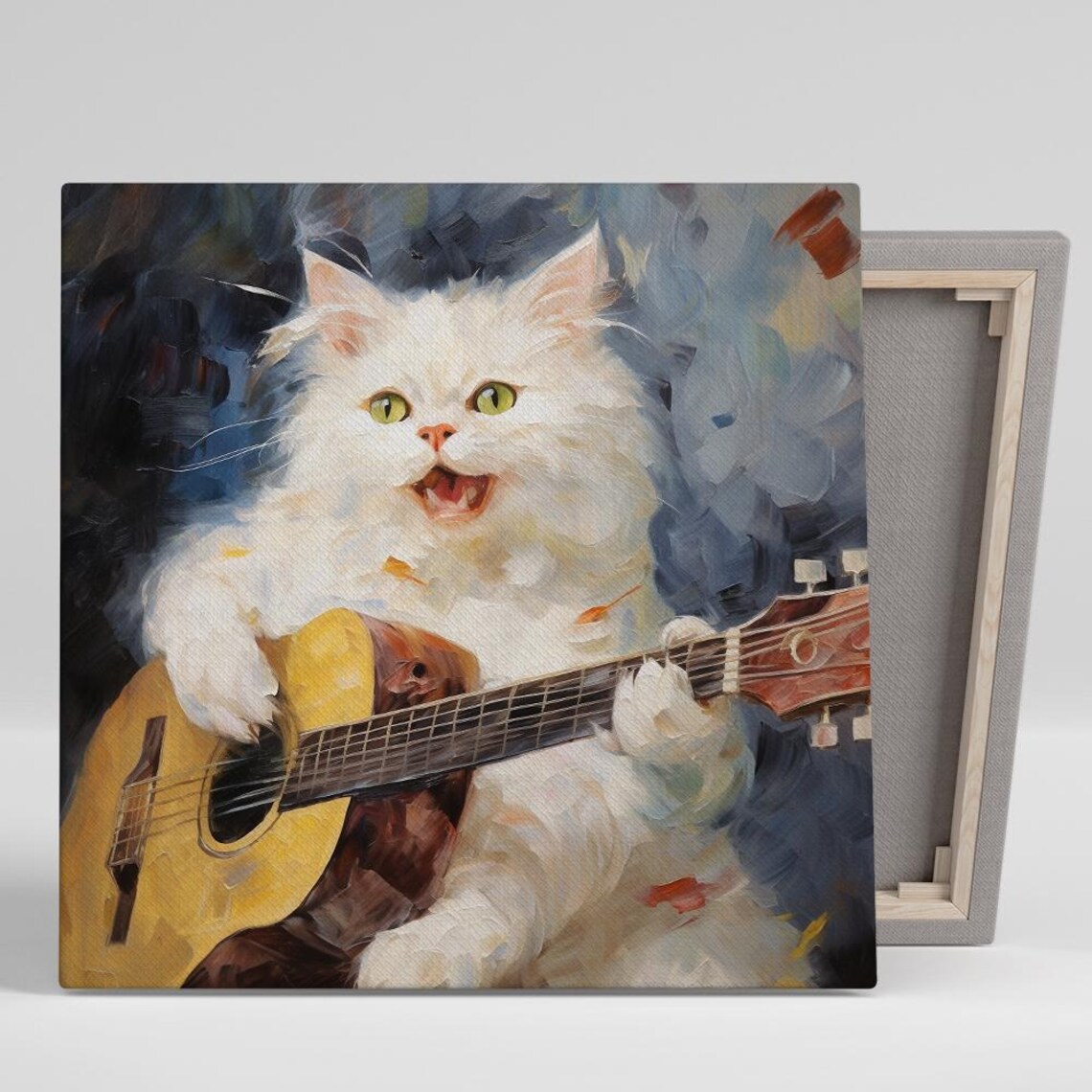 Cat Rockstar Serenade, Whimsical Animal Art Print