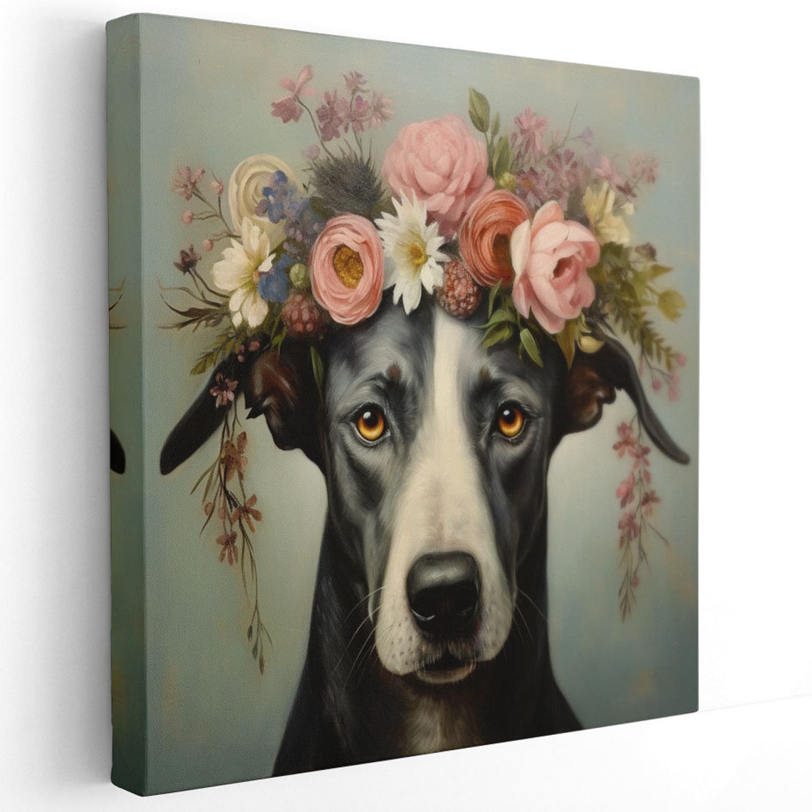 Floral Dog Wall Art Or Poster Dog Artwork Dog With Flower Art Floral Dog Animal Art Whimsical Wall Art Pet Lovers - Image 2