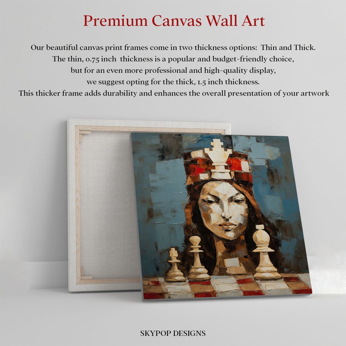 Chess Queen Woman Portrait Abstract Blue Cubist Game Art Canvas Poster - Image 4