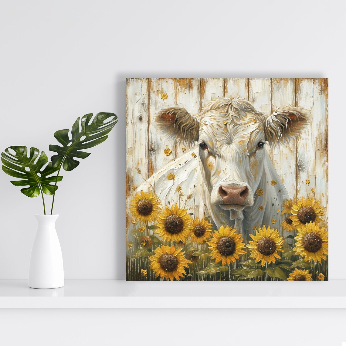 Sunflower Cow Rustic Farmhouse Wall Art Print - Image 2