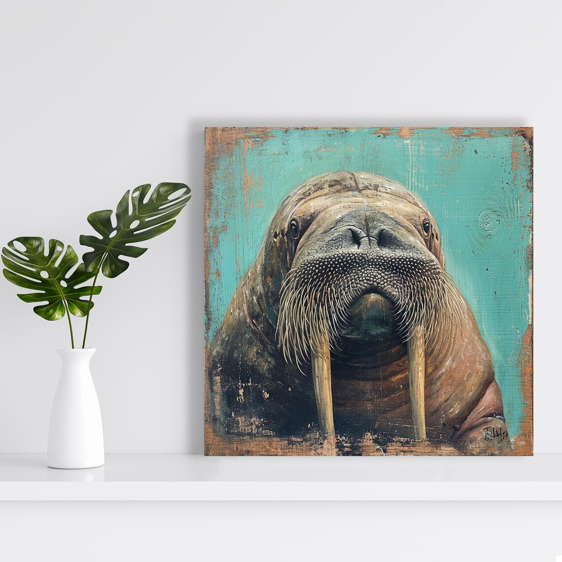Walrus Portrait, Coastal Rustic Wall Art Print - Image 2