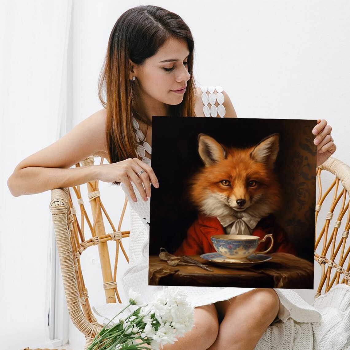 Gentleman Fox Tea Cup Vintage Victorian Portrait Red Coat Art Poster - Image 3