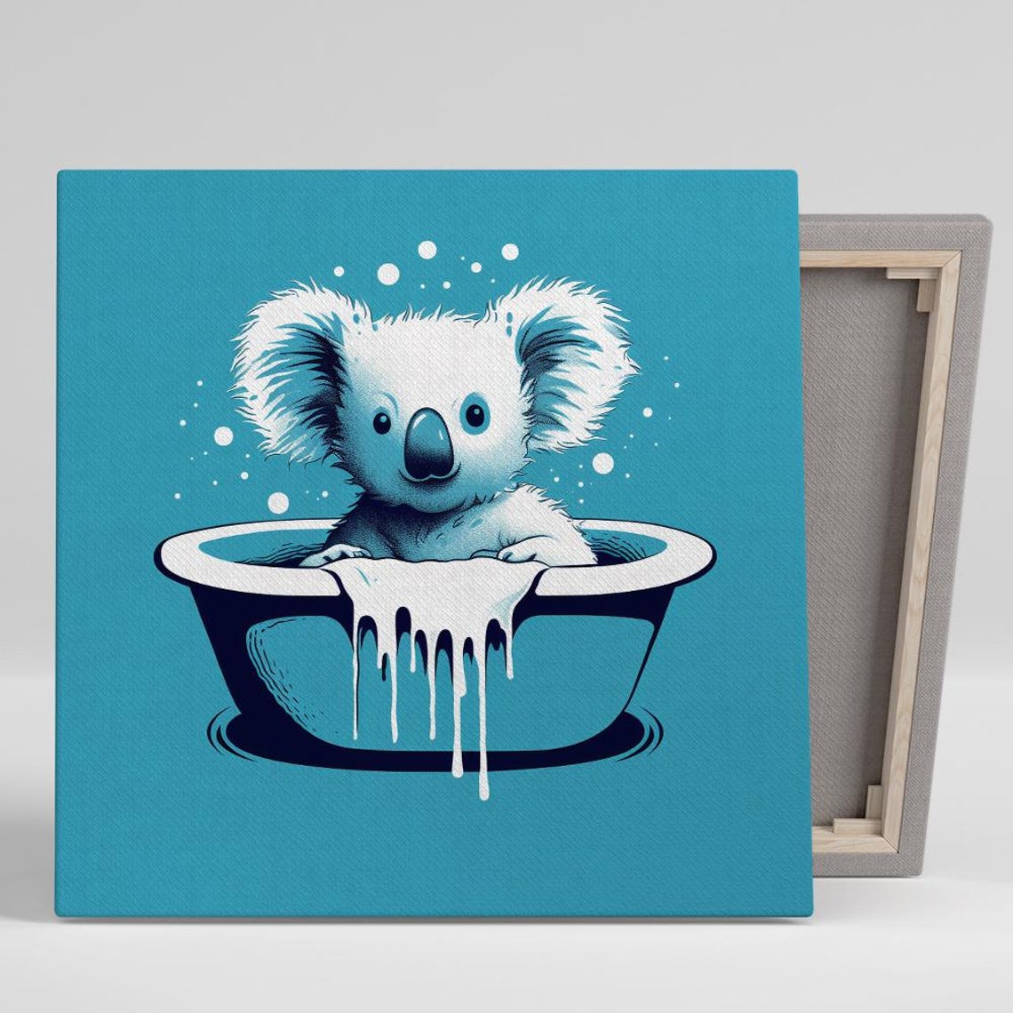 Bathing Koala Bubble Bath Cute Whimsical Teal Blue Wall Art Poster