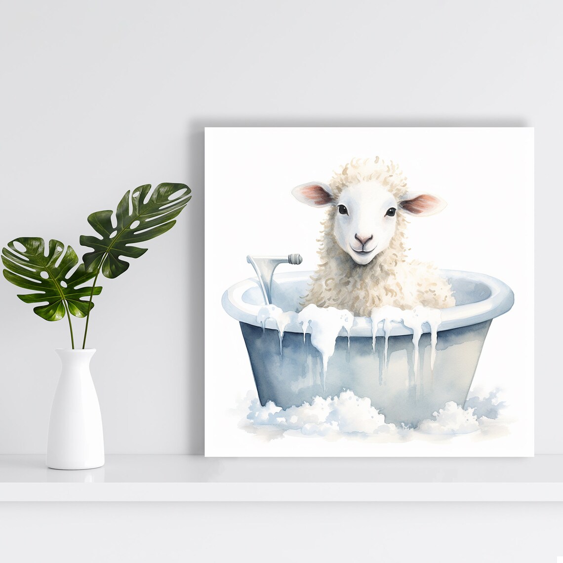 Sheep Bathtub Surprise, Whimsical Farmhouse Art Print - Image 2