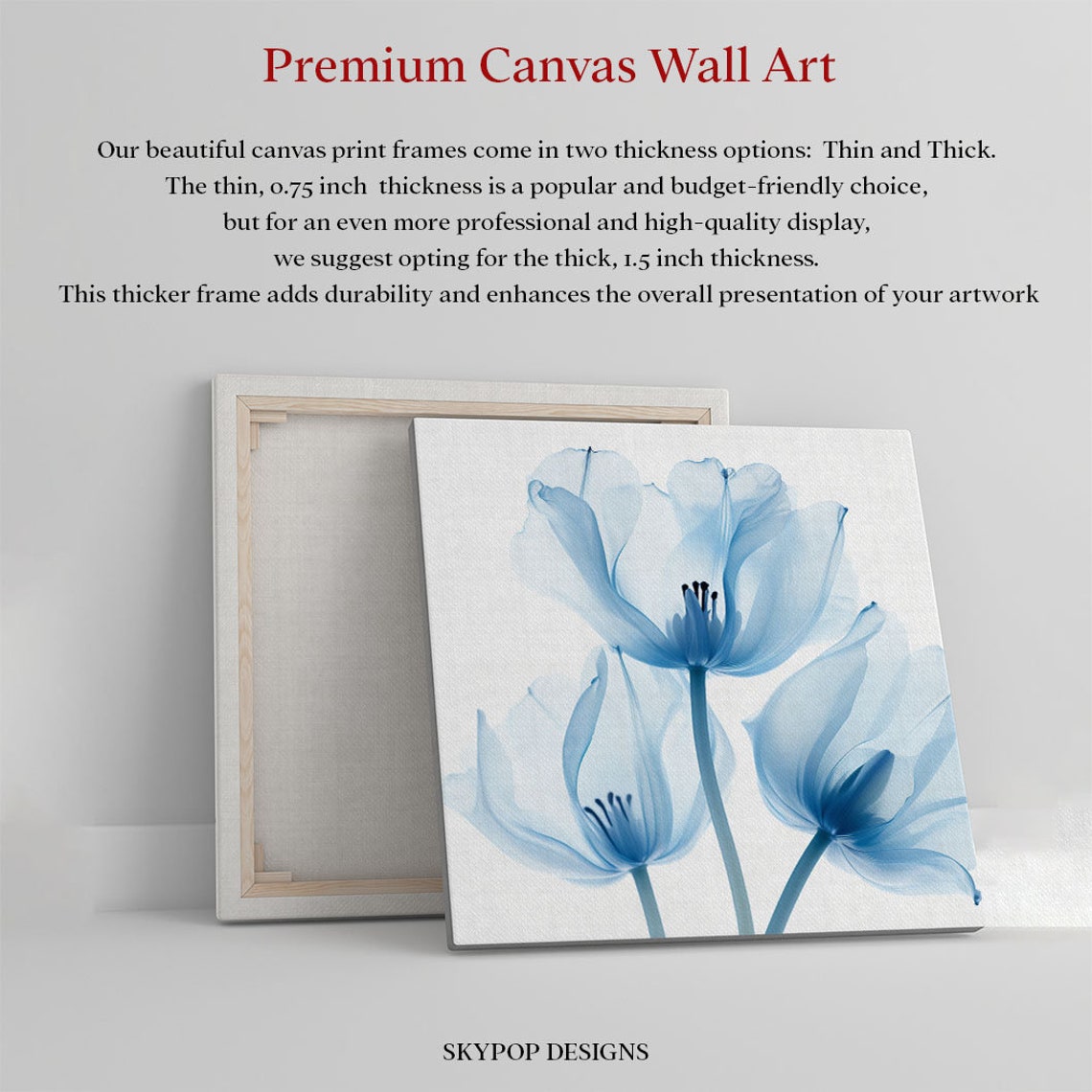 Ethereal Blue Flowers On White Background Soft Botanical Print Poster - Image 2