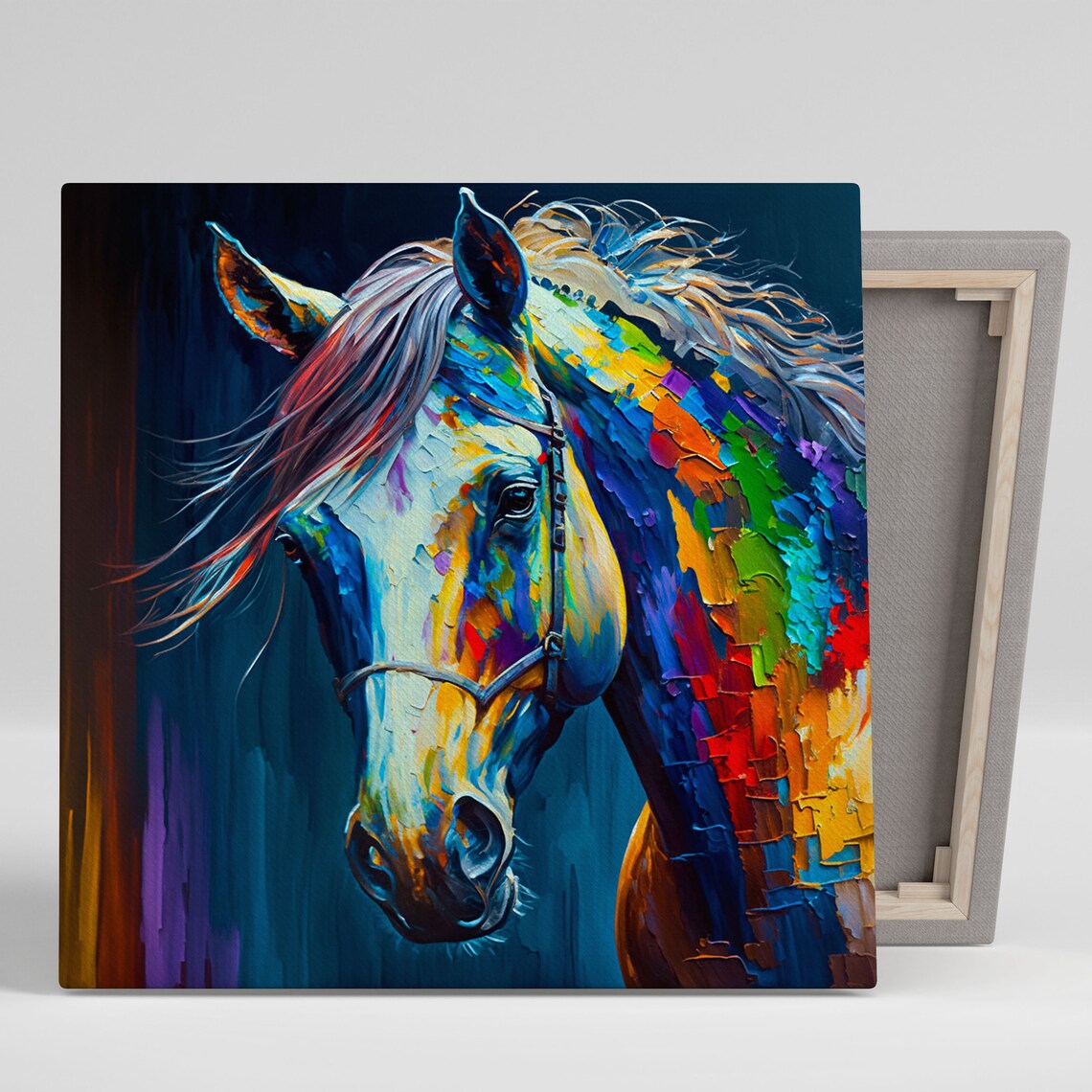 Horse Wall Art Print, Colorful White Horse Decor