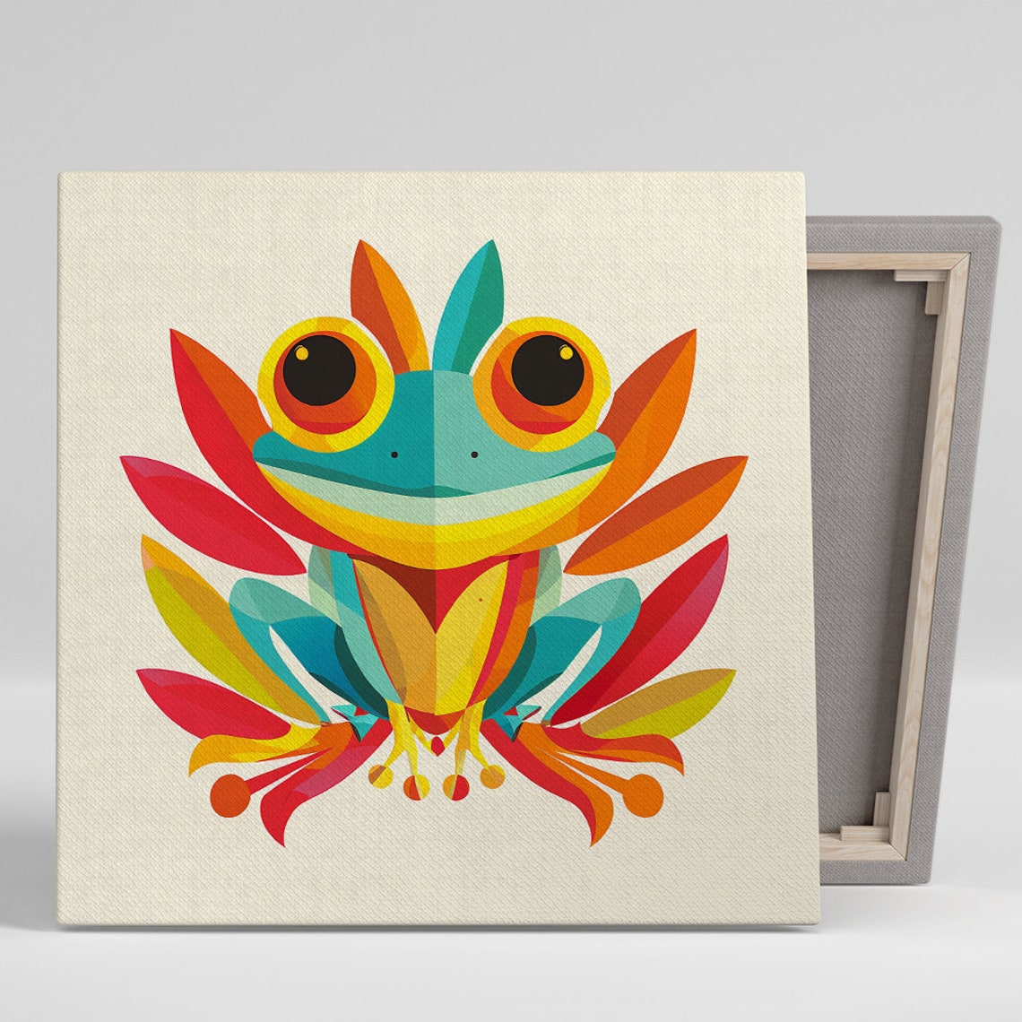 Tree Frog Face Big Eyes Red Orange Teal Whimsical Nature Art Poster