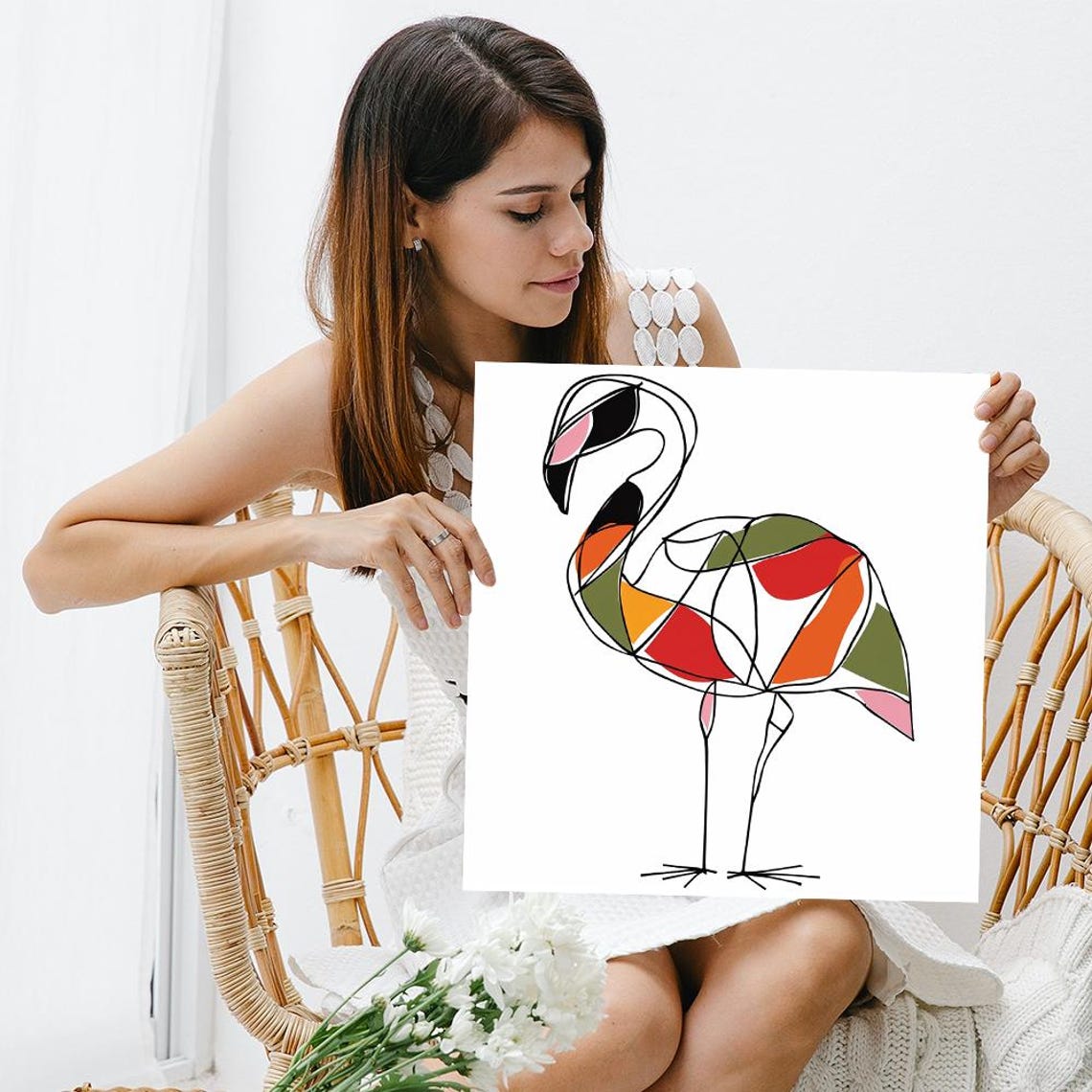 Abstract Geometric Flamingo Line Art Red Orange Minimalist Bird Poster - Image 3