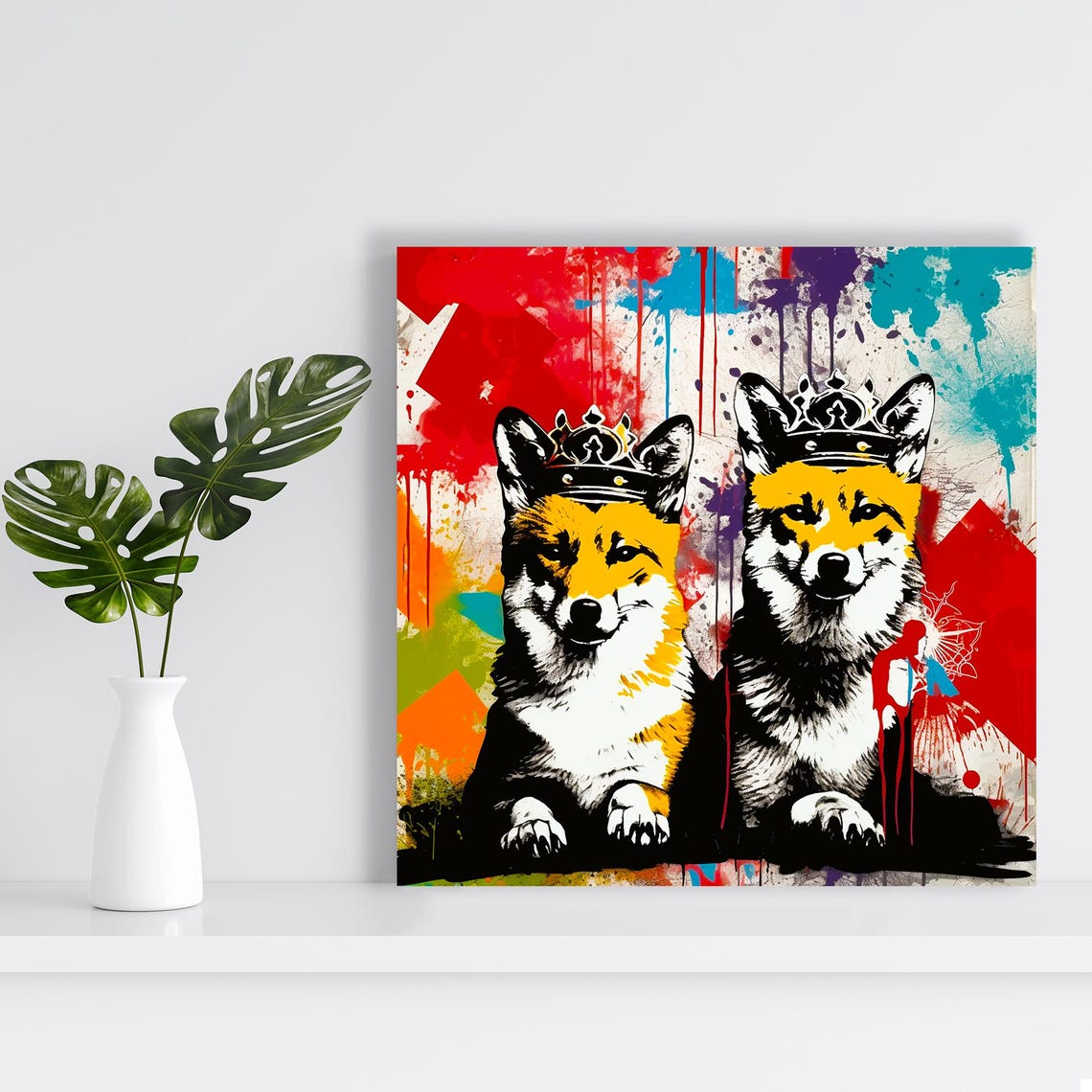 Two Crowned Foxes Graffiti Pop Style Bold Animal Portrait Poster - Image 2