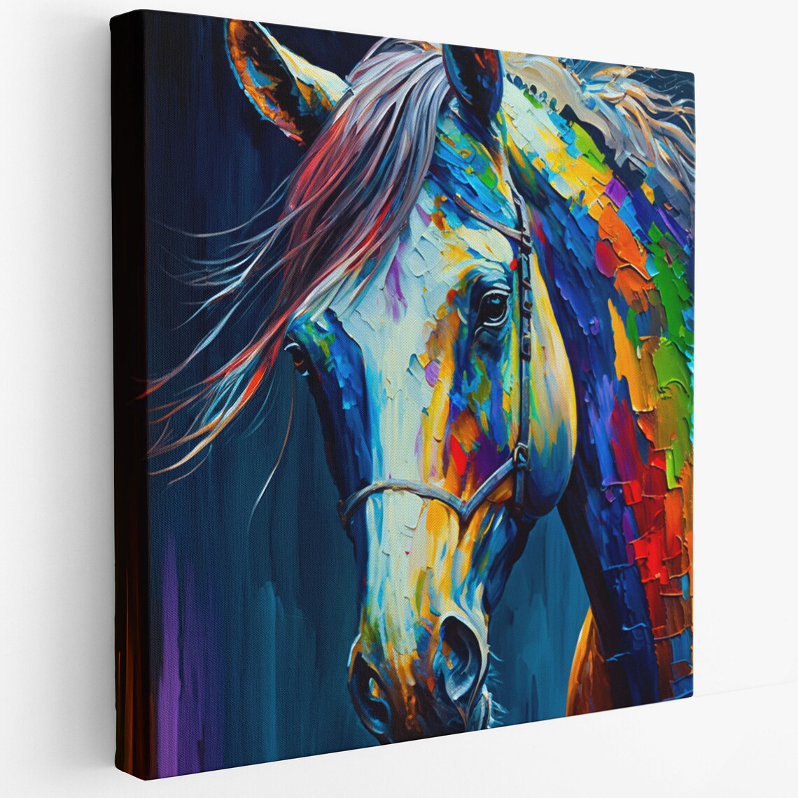 Horse Wall Art Print, Colorful White Horse Decor - Image 3