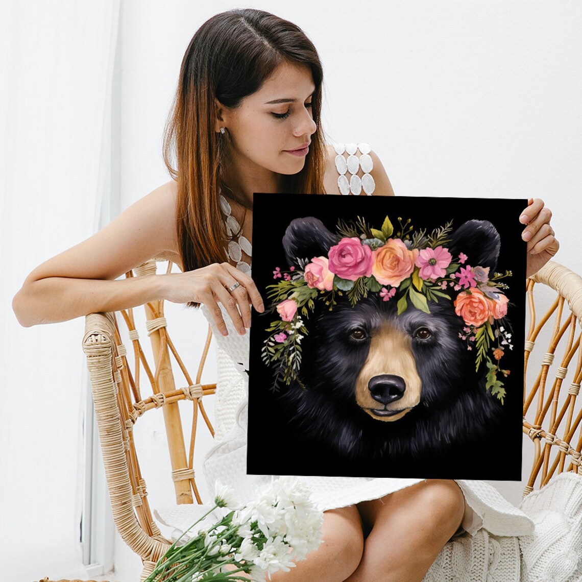 Floral Crown Bear Bohemian Decor Wall Art Print - Image 3