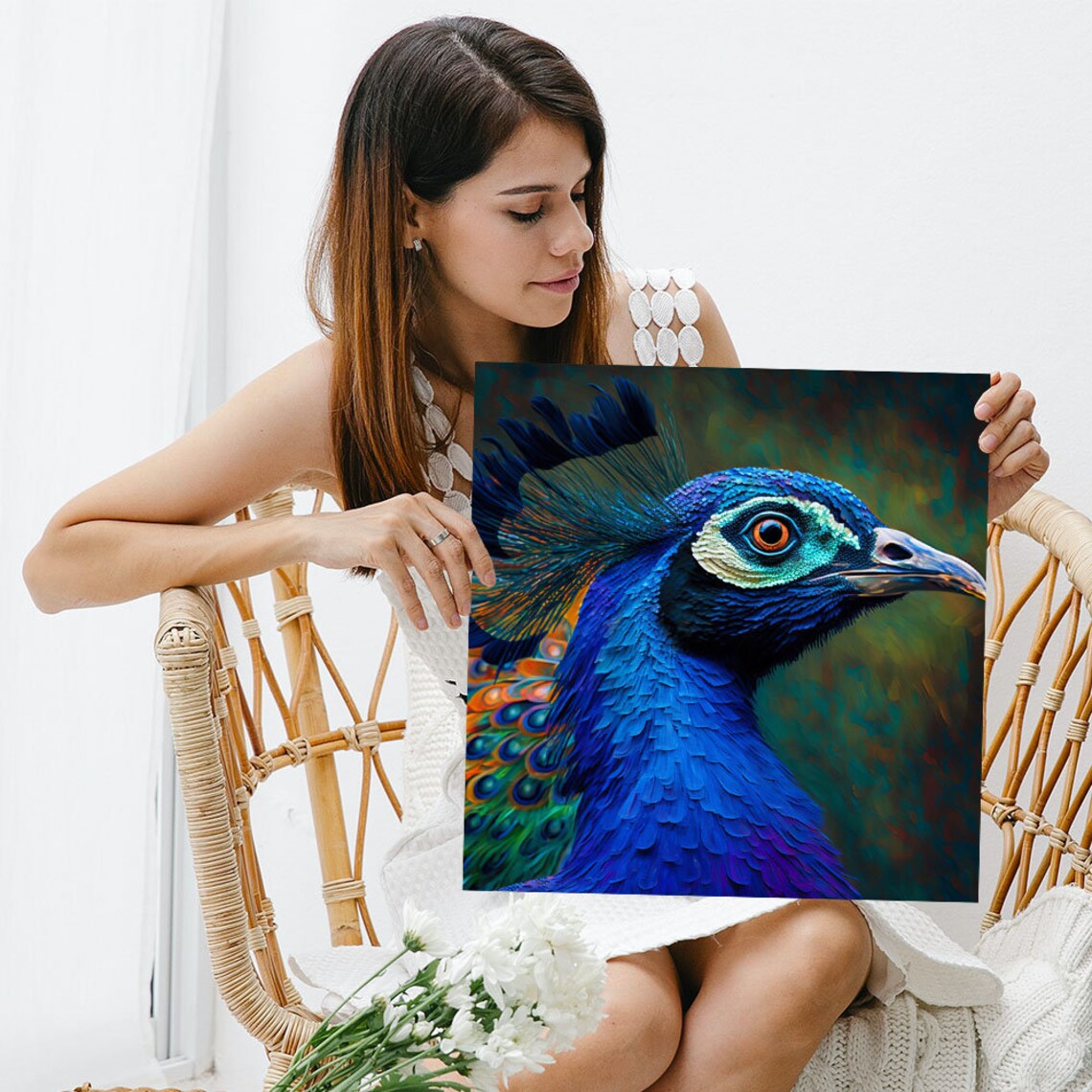 Vivid Blue Peacock Head Close Up Colorful Painterly Bird Art Poster - Image 5