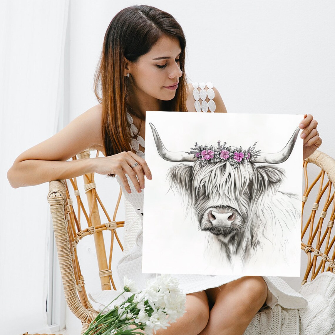 Highland Cow Rustic Bohemian Decor Art Print - Image 3