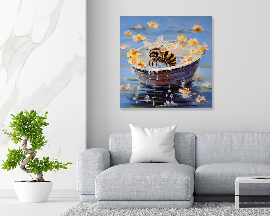 Honey Bee In Bathtub, Contemporary Bathroom Art Print - Image 3