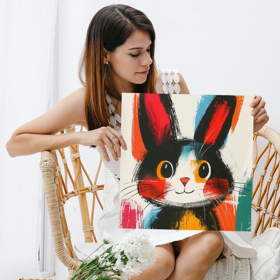 Bunny Art Print, Whimsical Modern Nursery Decor - Image 3
