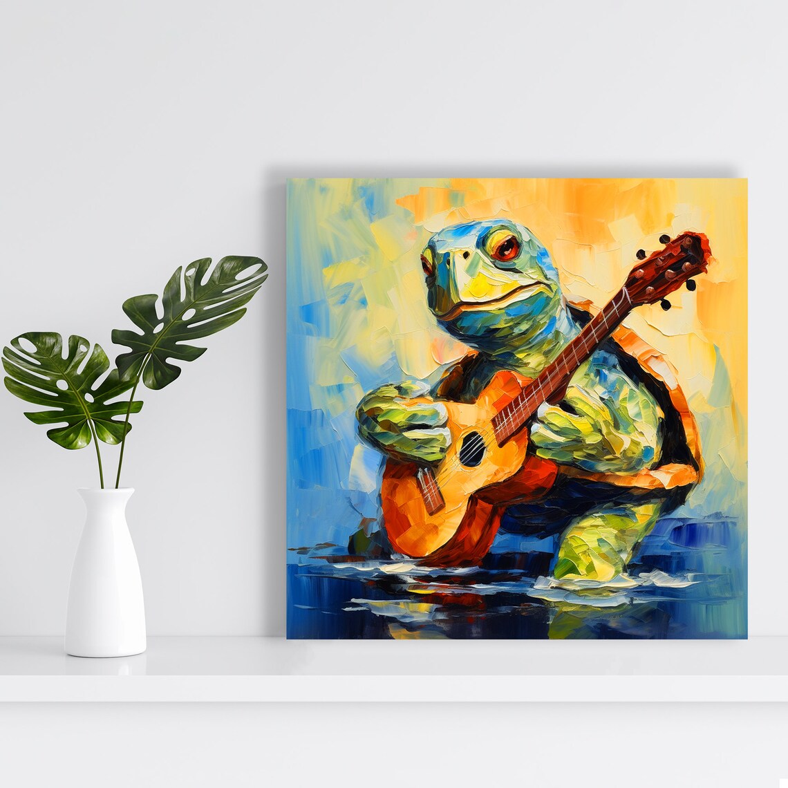 Whimsical Turtle Serenade Art Print, Coastal Decor - Image 2