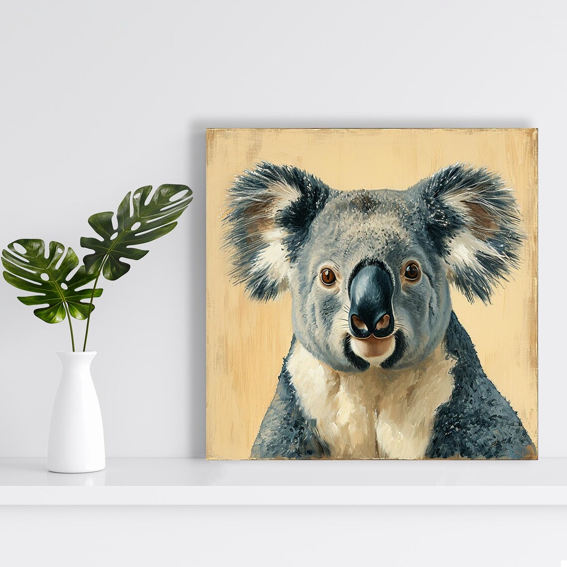 Koala Close Up Portrait Realistic Painting Warm Beige Wall Poster - Image 2