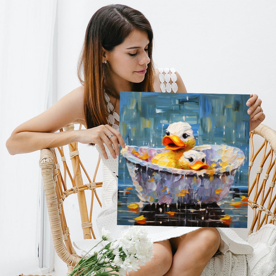 Two Ducks In Bathtub Bathroom Nursery Art Print - Image 3
