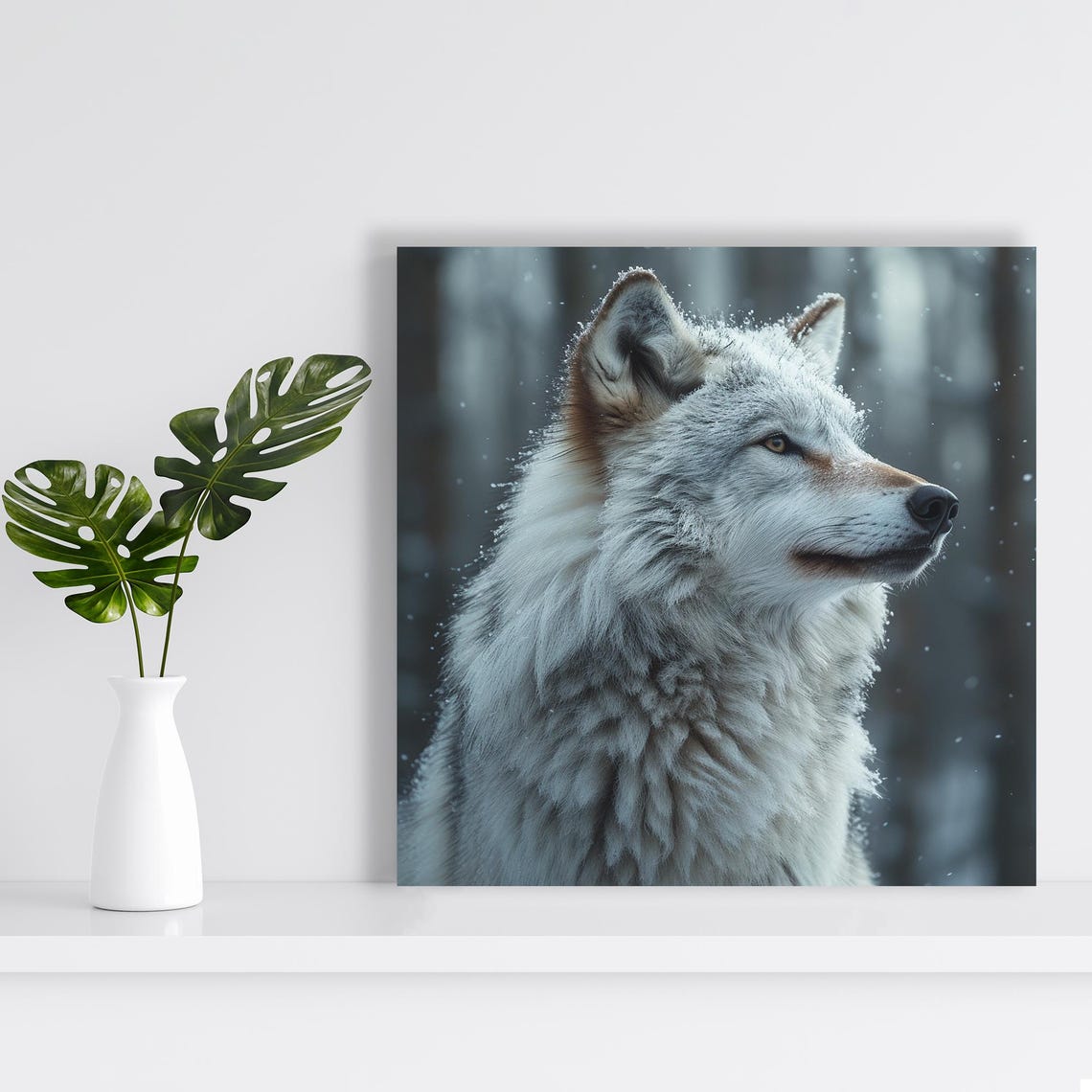 White Wolf Snowy Forest Photorealistic Winter Wildlife Nature Poster - Image 2