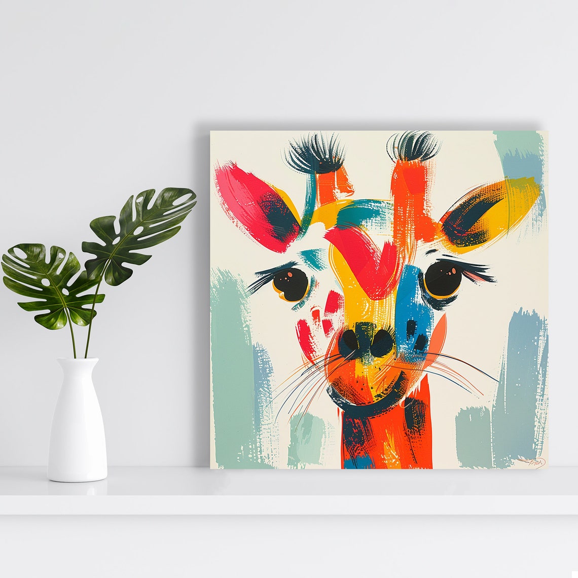 Colorful Abstract Giraffe Face Bold Brushstroke Modern Art Poster - Image 2