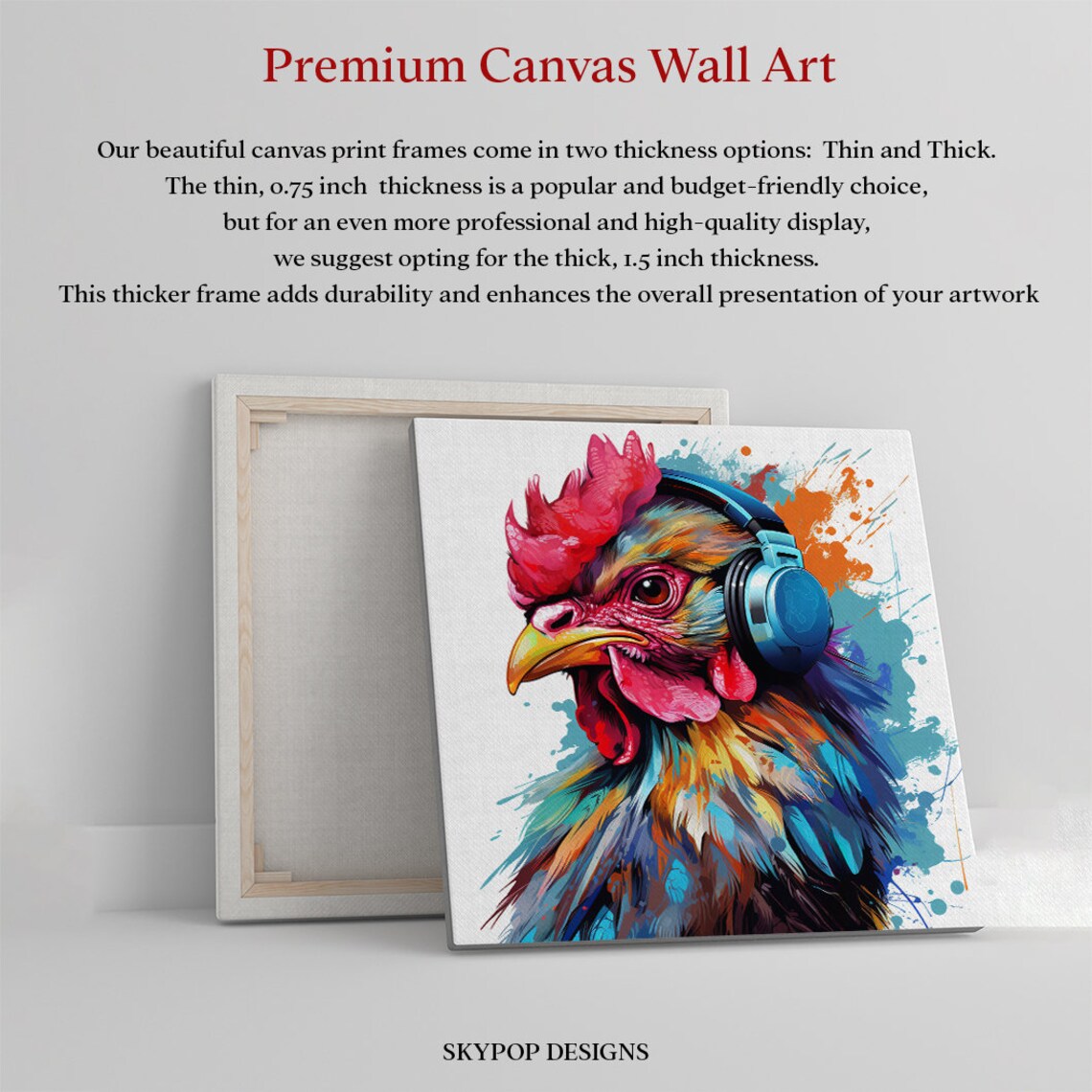 Rooster Wearing Blue Headphones Colorful Pop Art Music Poster - Image 3