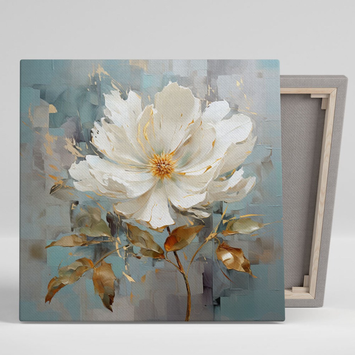 White and Gold Flower Wall Art Print, Botanical Decor