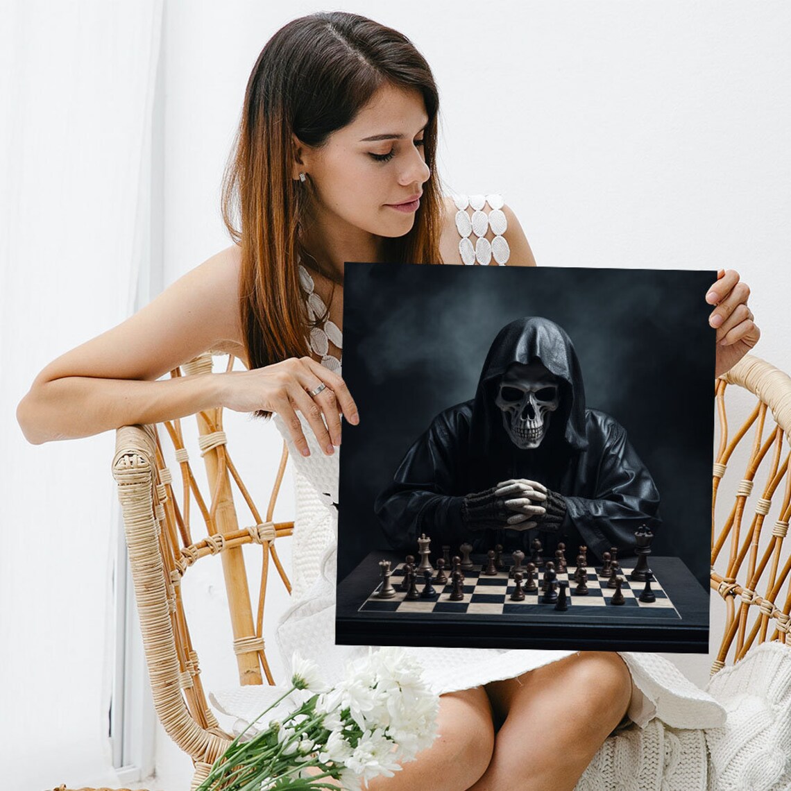Chess Skull Abstract Art Print, Contemporary Decor - Image 3