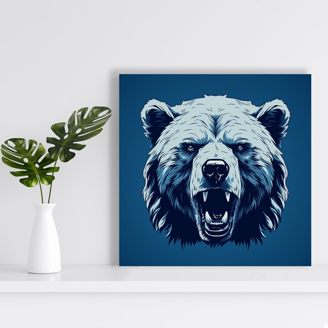 Fierce Roaring Bear Head Navy Blue Bold Modern Wildlife Wall Poster - Image 2
