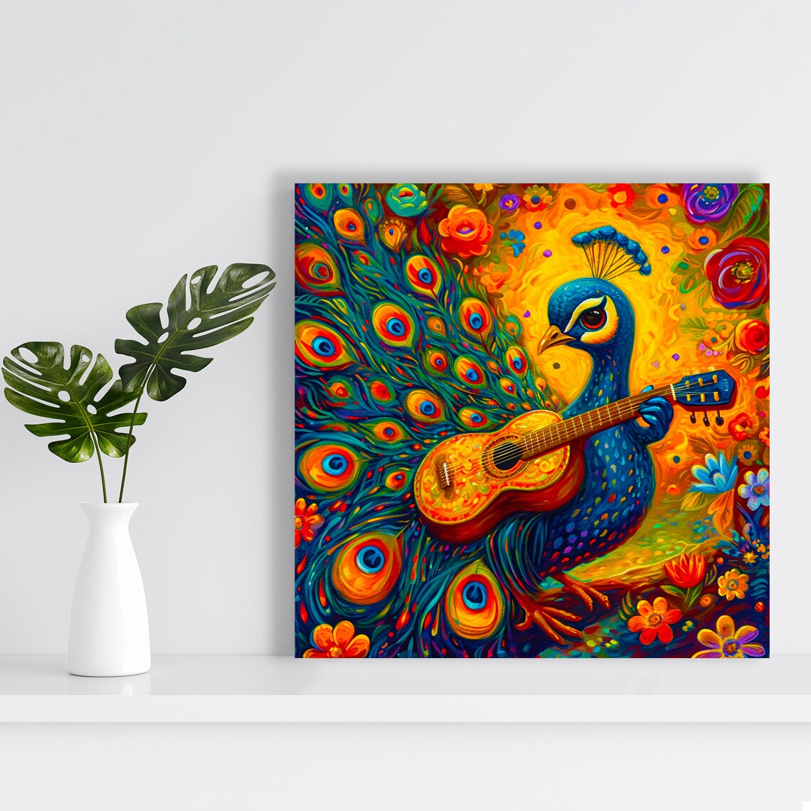 Peacock Serenade Whimsical Music Decor Art Print - Image 2