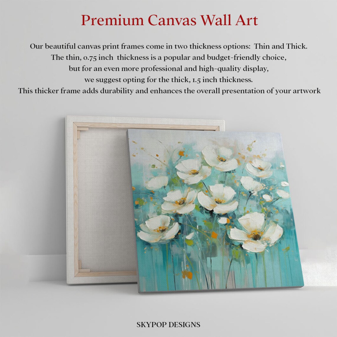 White Poppy Blooms Soft Teal Abstract Modern Floral Serenity Poster - Image 2