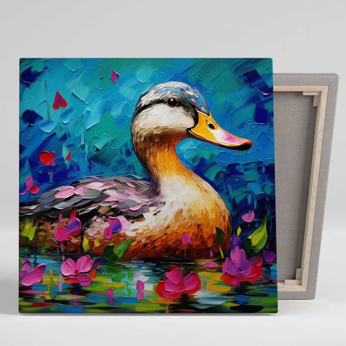 Duck With Flower Whimsical Wall Art Poster Print
