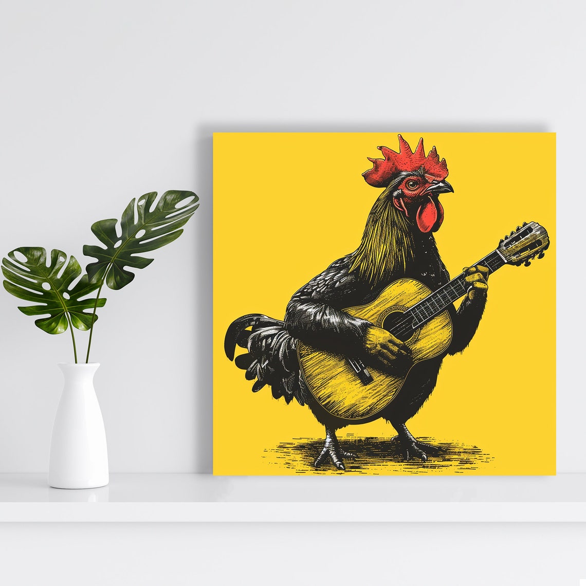 Rooster Guitar Player Poster Rock Star Music Yellow Fun Animal Decor - Image 2