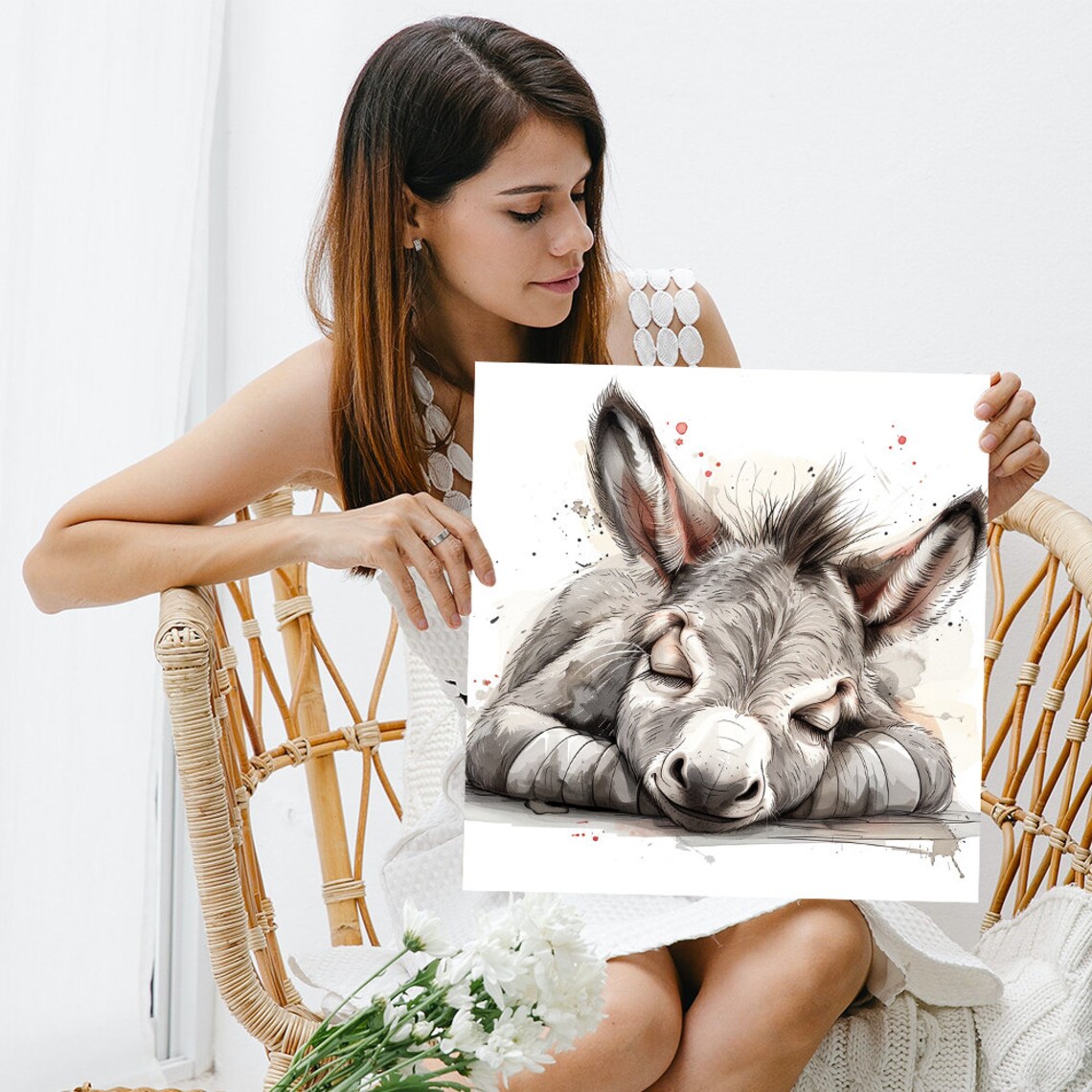 Sleepy Baby Donkey Watercolor Sketch Sweet Nursery Wall Poster - Image 3