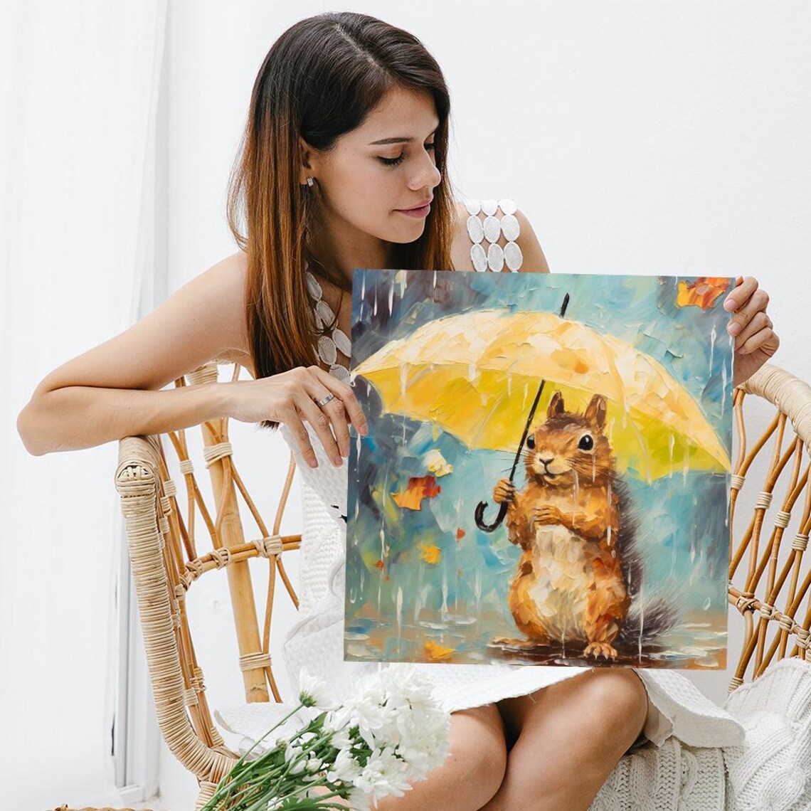 Squirrel Rainy Day Art Print, Bohemian Rustic Decor - Image 3