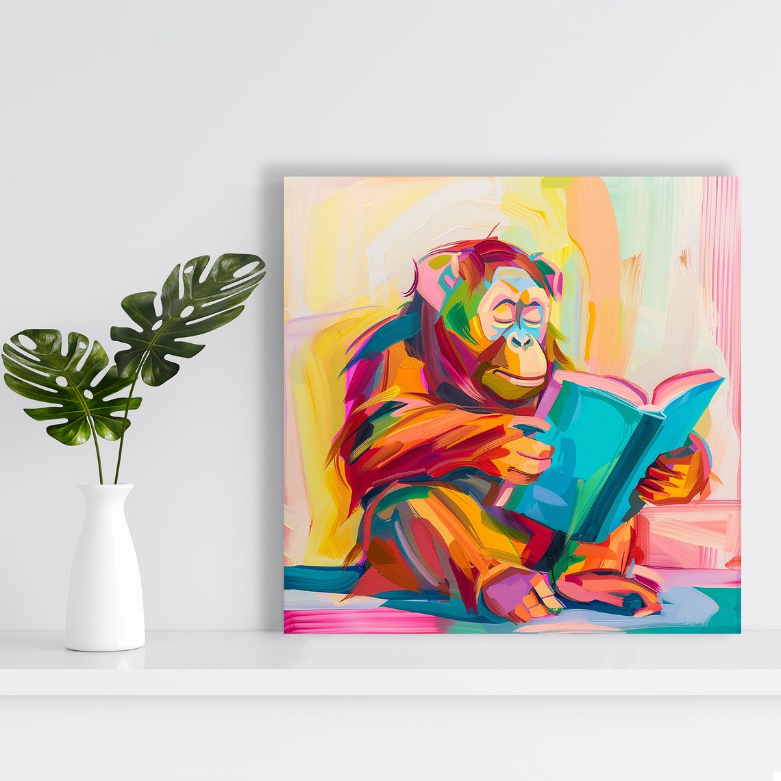 Orangutan Reading Colorful Book Vibrant Pop Art Jungle Reader Poster - Image 2