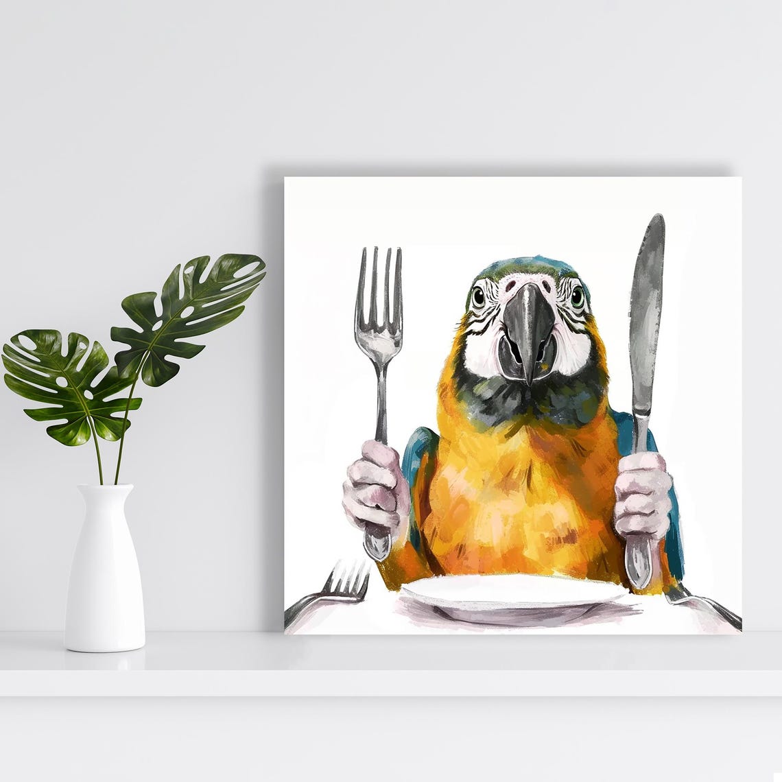 Macaw Dining Whimsical Fork Knife Kitchen Table Funny Parrot Poster - Image 2