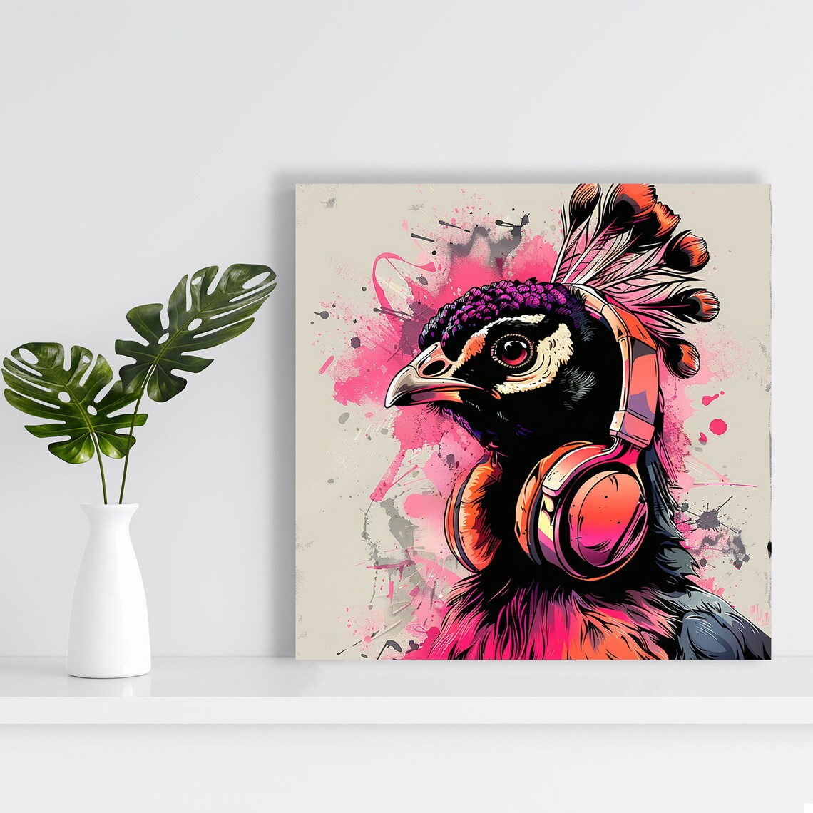 Funky Rooster Beats Art Or Poster Pop Art Street Art Decor Living Room Bedroom Home Office Game Room Wall Art Pink Purple Orange - Image 2