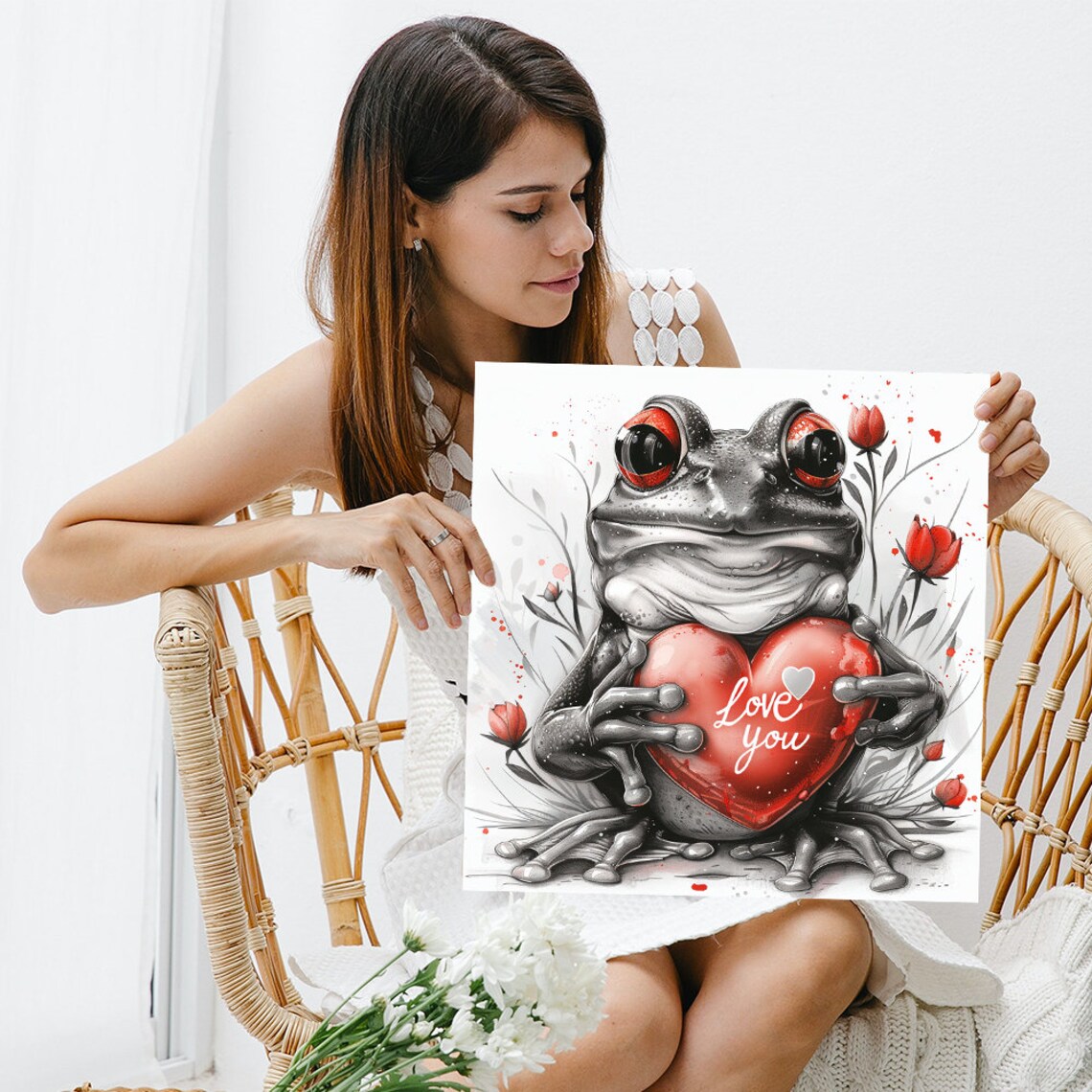 Tree Frog Holding Love You Red Heart Valentine Animal Poster - Image 3