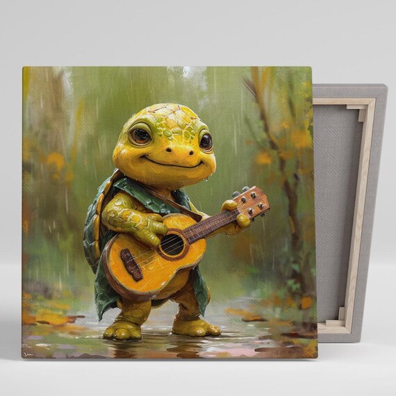 Melodic Turtle Serenade Art Or Poster Whimsical Bohemian Rustic Decor Childrens Room Living Room Office Bedroom Art Turtle Decor