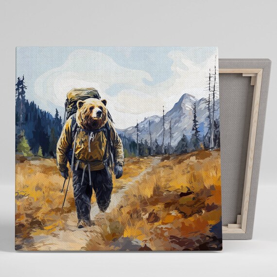 Bear Hiker With Backpack Mountain Trail Autumn Adventure Wall Poster
