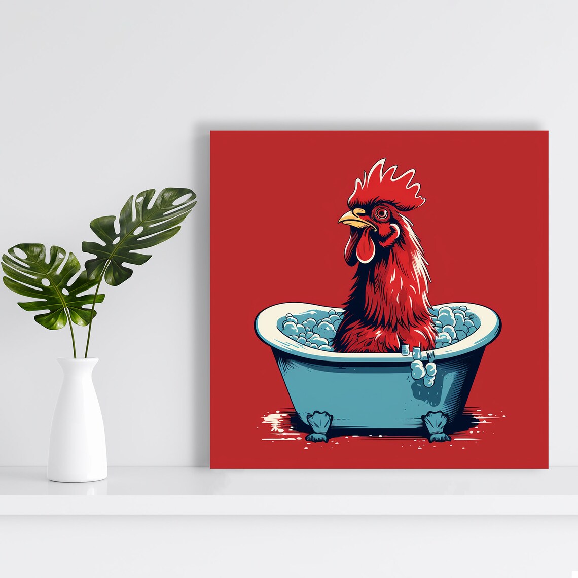 Bathing Rooster Delight, Whimsical Pop Art Print - Image 2
