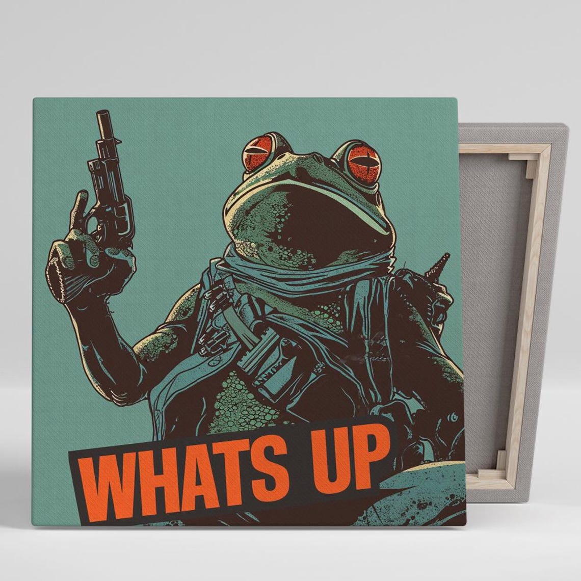 Armed Frog Whats Up Pop Art Comic Style Attitude Green Wall Poster