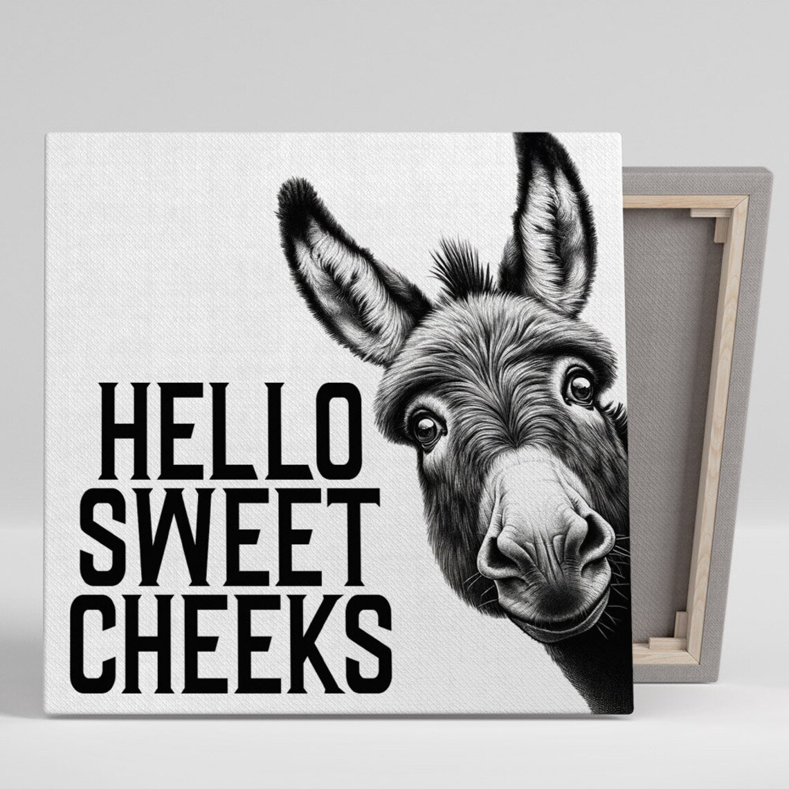 Donkey Hello Sweet Cheeks Bathroom Art Print, Modern