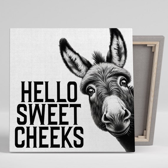 Donkey Hello Sweet Cheeks Bathroom Art Print, Modern