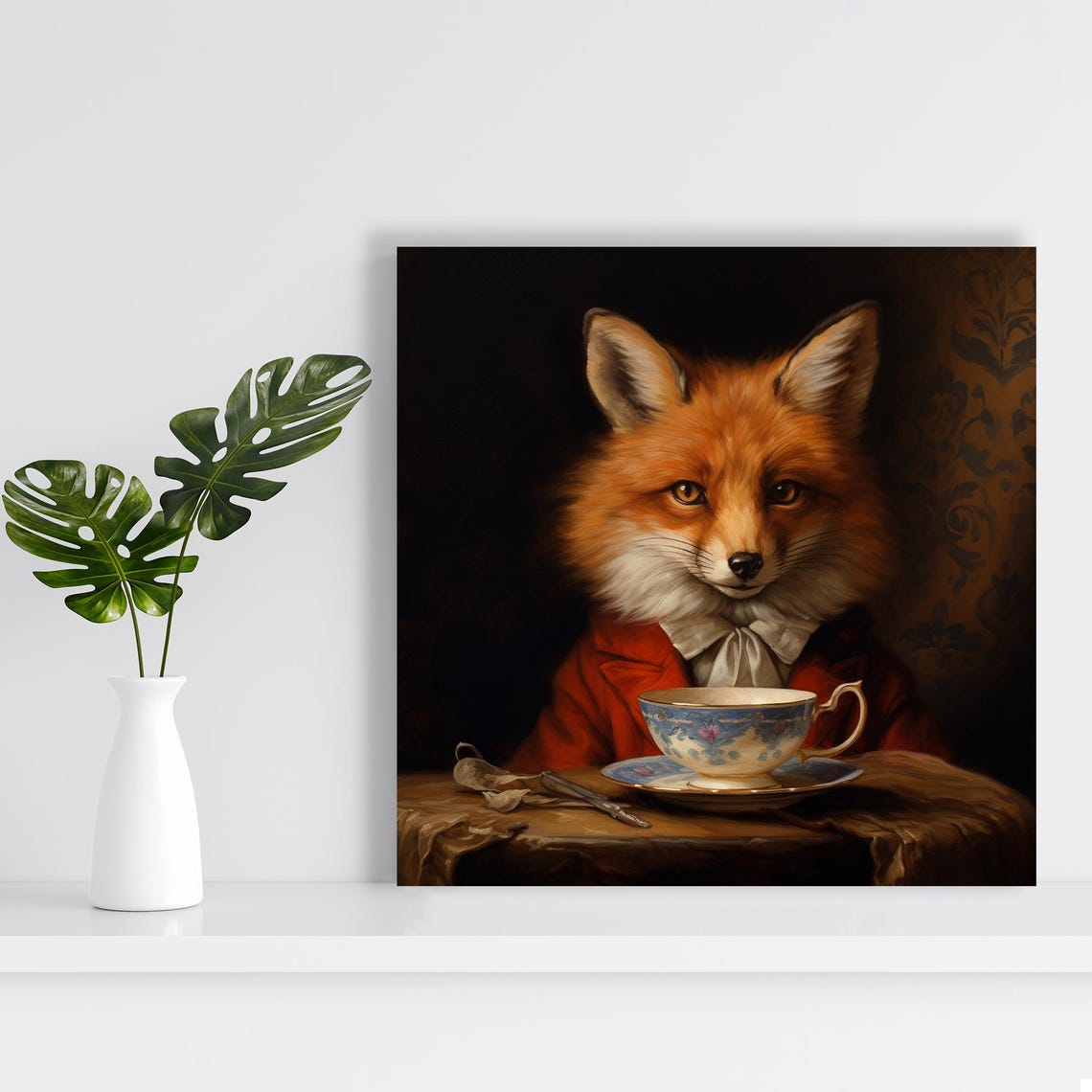 Gentleman Fox Tea Cup Vintage Victorian Portrait Red Coat Art Poster - Image 2